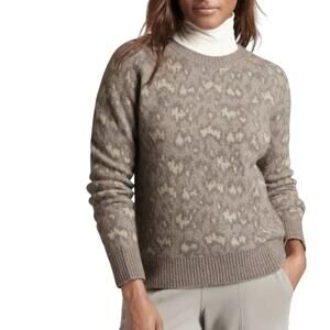 ATHLETA Hawthorne Textured Crew Sweater Womens Size XS Grey Leopard Merino Wool